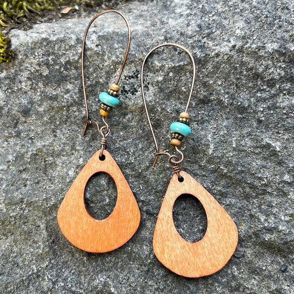Lightweight Wood Teardrop Earrings - Picture 4 of 4